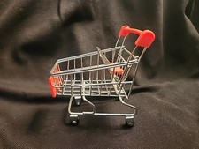 Mini Silver Red Metal Grocery Shopping Cart For Dolls Holiday Elf