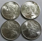 BU to CH-BU Peace & Morgan Silver Dollars: 1878 (7TF, R78), 1883, 1922-S, 1923-S