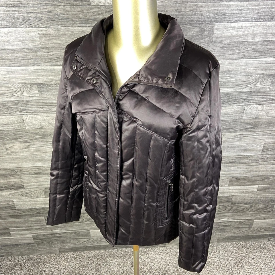 KENNETH COLE REACTION Zip/Snap Brown Feather Down Quilted Jacket Women's Size M - Imagem 2 de 4