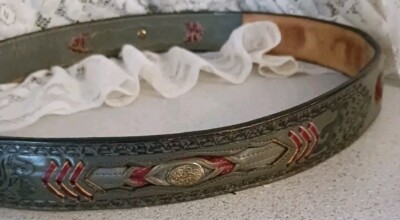 Nocona Belt Co Grey W/ Red Leather & Silver Metal Accents  display picture 1