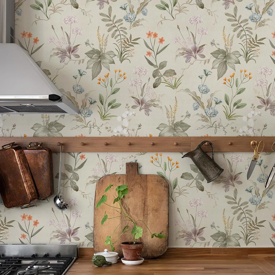 Floral Peel and Stick Wallpaper Green Leaves Wildflower Wallpaper Contact Paper - Image 4 of 4