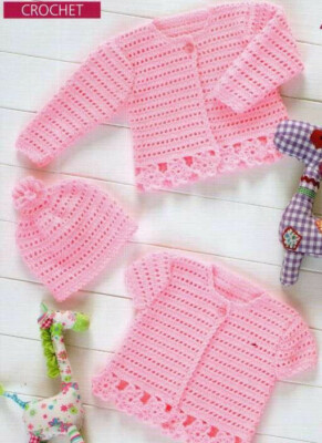 Häkelanleitung Kopie 1150.    Baby Strickjacken & Mütze.  Brustumfang 12-22 Zoll.  4ply
