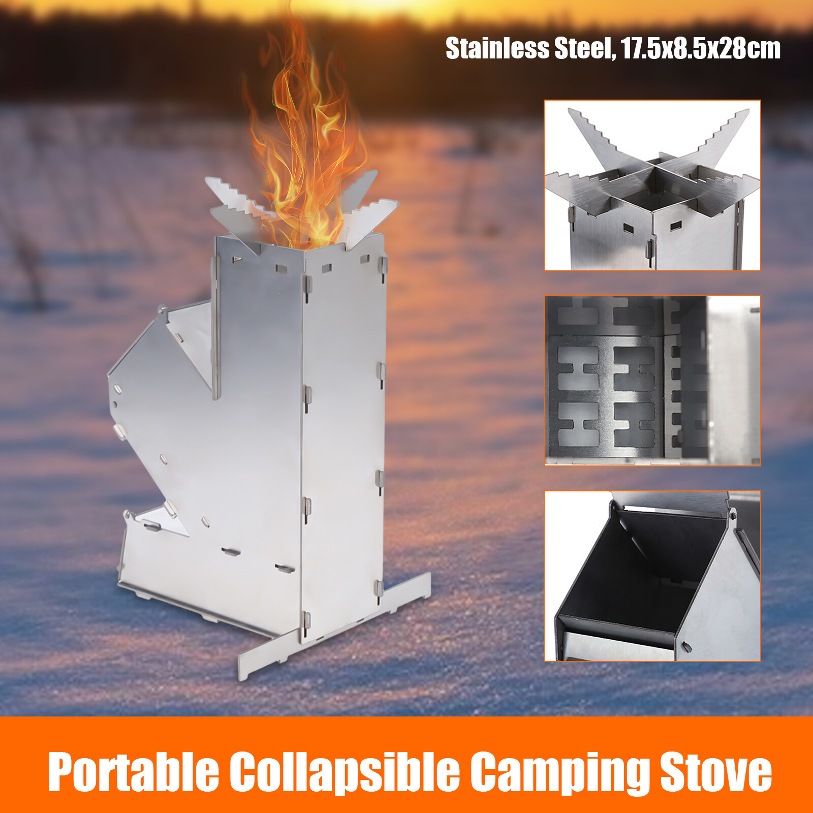 Portable Collapsible Wood Stove Outdoor Camping Wood Burning Stove Picnic  Silver | eBay