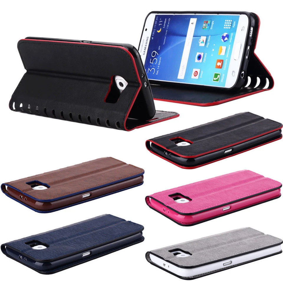 Smooth kickstand Classic Leather Wallet Case Card Book Cover For Samsung - Image 3 of 4