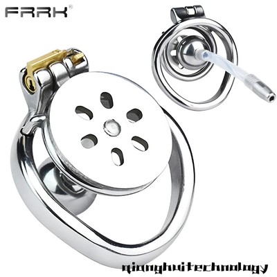 FRRK Urethra Inverted Stainless Steel Chastity Cage Balls Detachable Intimate
