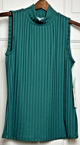 NWT CECE Mock Neck Sleeveless Blouse Women's  M Dark Forest Green