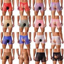 Mens Underpants Open Crotch Shorts Semi Boxer Brief Nightclub Sleepwear Smooth