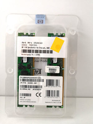 HP - 343055-B21 - 1GB PC2-3200 DDR2 ECC Memory Kit (2 x 512 MB) Neu Versiegelt