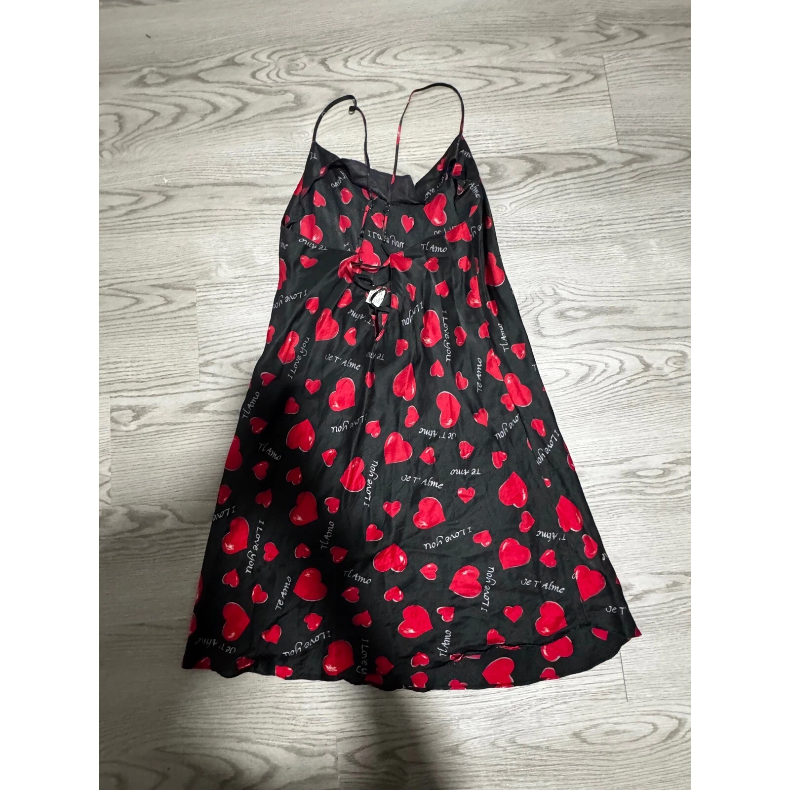 VALENTINO Mini Abito Vintage Stile Intimo Slip Dress Stampa Cuori Lingerie Nero Medium