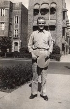 WWII Era Snapshot of Friendly Looking US Army Sergeant in Uniform Photograph
