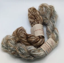 LOT OF 2 SKEINS DONE ROVING BOUCLE YARN COLORS NATURAL ELEGANCE AND MOCHA SWIRL
