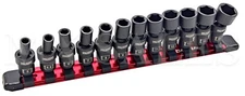 12-PC 1/4" Dr Swivel Impact 6 Point Socket Metric Set w/ Aluminum Socket Holder