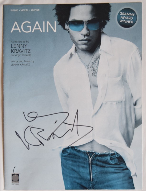 Lenny Kravitz Signed Autographed Again Sheet Music - Grammy Award Winning Song!