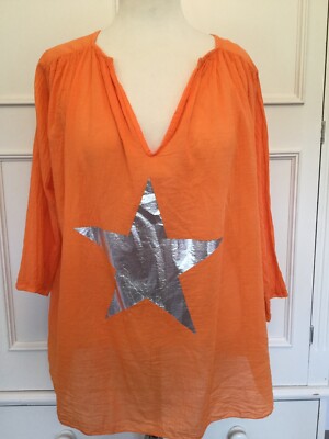 ORANGE, LIGHTWEIGHT SILVER STAR PATTERNED TOP. FARFALLA. ONE SIZE. 