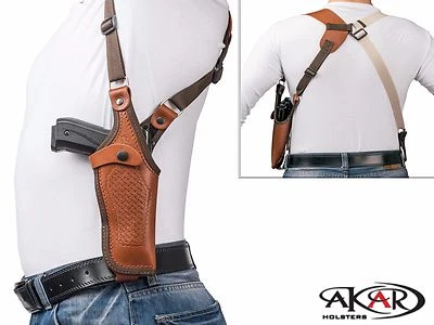 AKAR Vertical Shoulder Leather Holster for 1911 3"- 5" - Choose your Color & Hand -