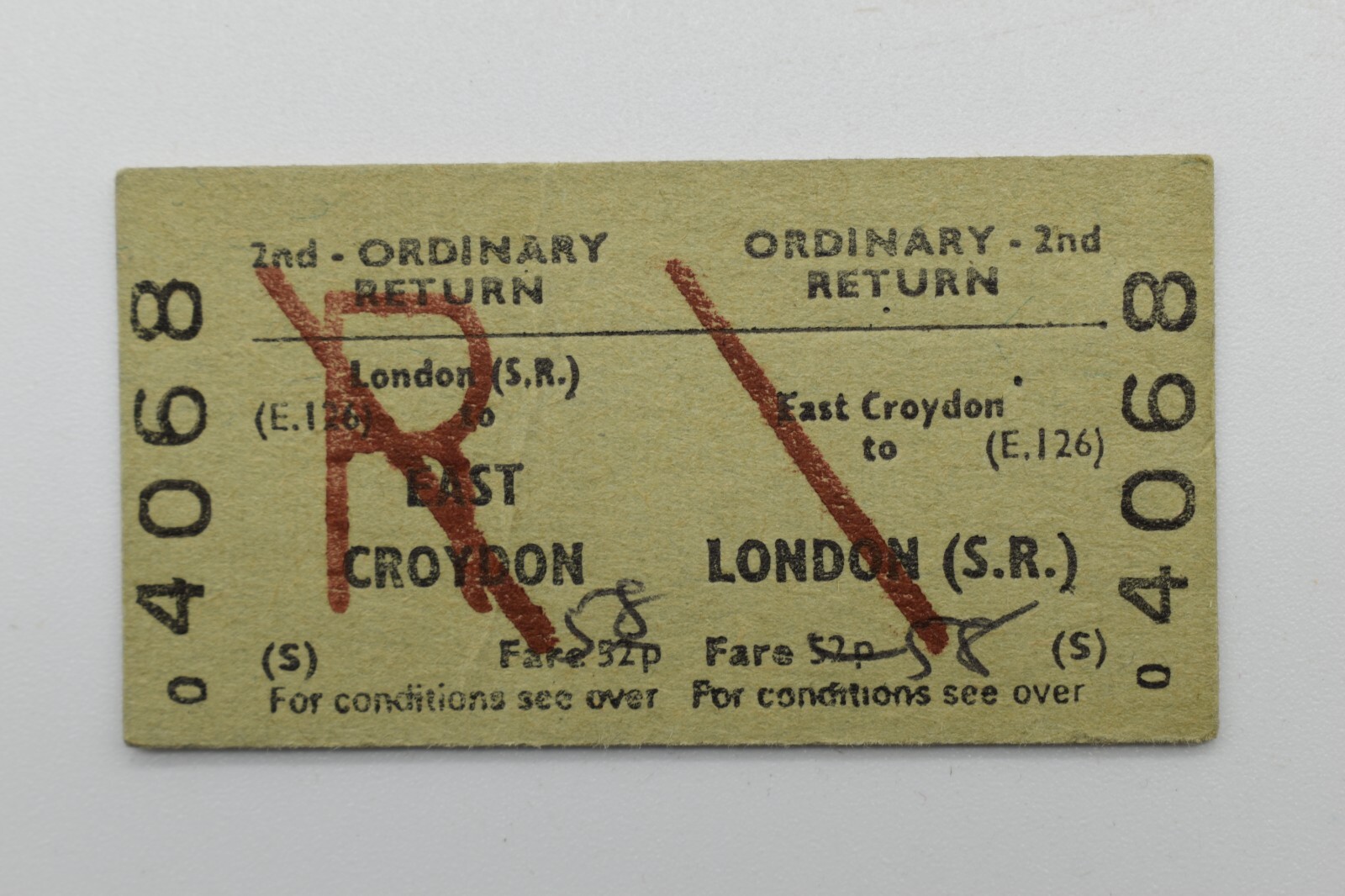 Railway Ticket East Croydon to London (SR) 2nd class BRB (W) 4068 eBay
