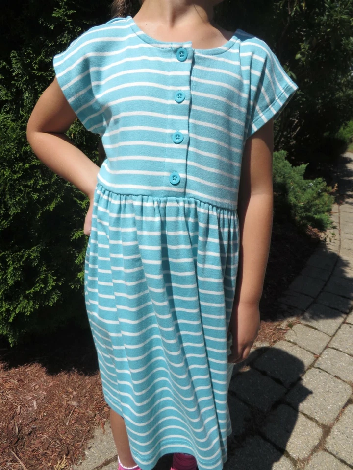 Vestido Hanna Andersson Niñas Algodón NUEVO 100 110 Vestido de Día Rayas Azules Nuevo con Etiquetas Foto 2 de 4