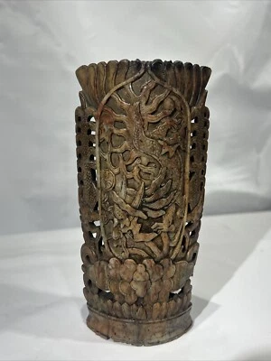 Antique Chinese Soapstone Jade Dragon Carving Vase - Image 1 of 4