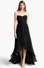 Jenny Yoo 'Shiloh' Strapless High/Low Silk Chiffon Gown Dress Sz 6 Black