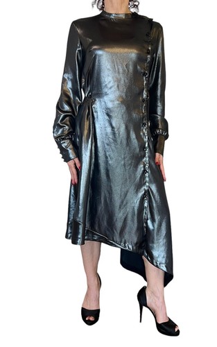 EACH X OTHER PARIS DAMEN KLEID ASYMMETRISCH METALLIC LANGARM SHIRT MIDI S - Bild 3 von 16