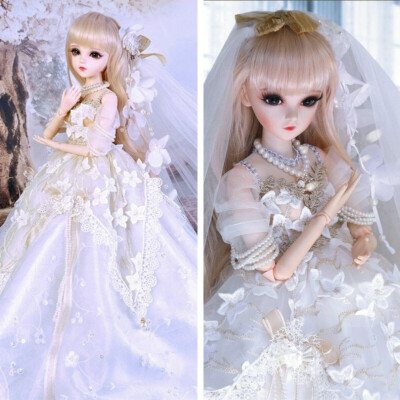60cm 1/3 BJD Doll Puppe Mädchen Puppen Mit Augen Make-up Perücken Hochzeitskleid