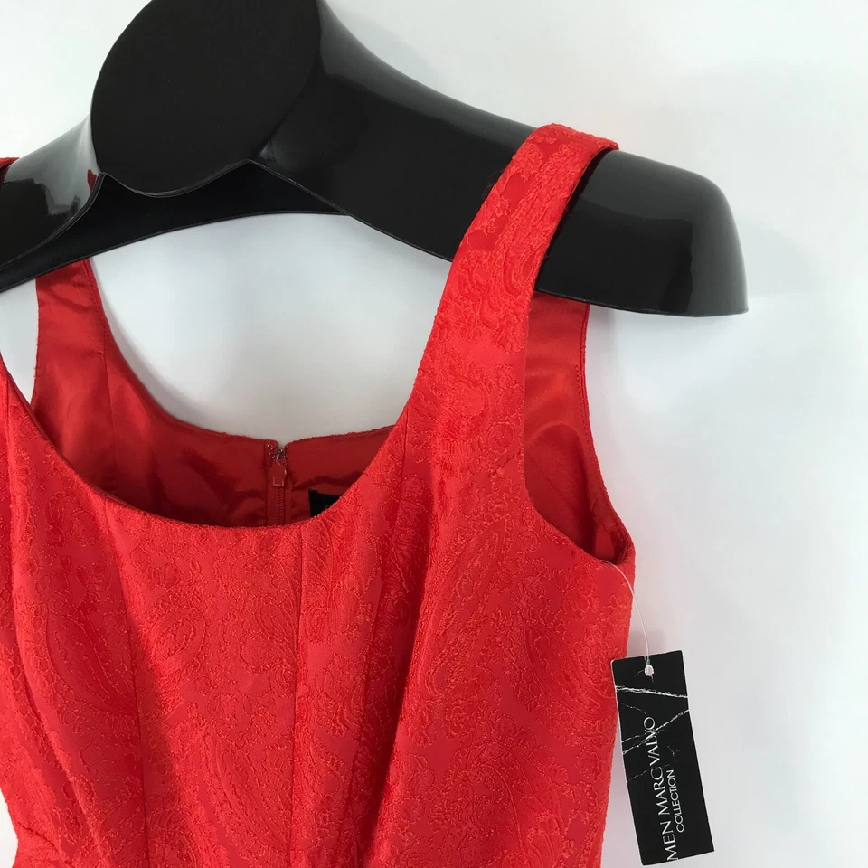 NUEVO Vestido Vaina Carmen Marc Valvo Jacquard Para Mujer Talla 4 Naranja Sin Mangas Foto 4 de 4