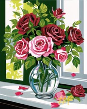 Red Roses in a Glass Vase - Printed Needlepoint Canvas FA91-1.2