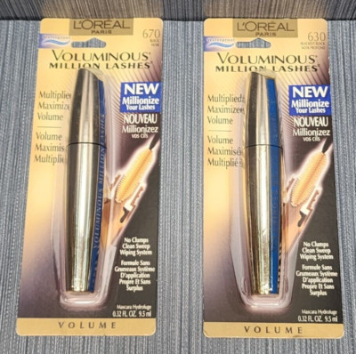 Lot of 2 x L'Oreal Paris Voluminous Million Lashes 630 & 670 Black & Blackest