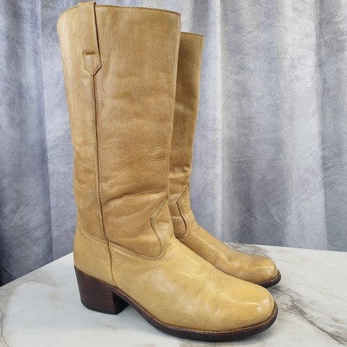 Custom Men's Banana Tan Stacked Heel Campus Western Boots Men's Size 10 D