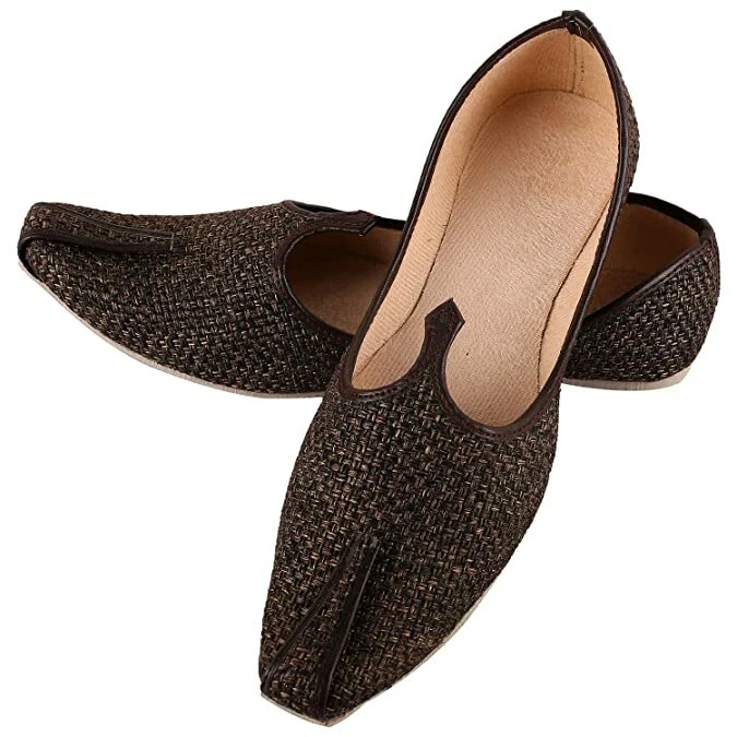 Aura Mens flat jutti Khussa mojari wedding ethnic shoes US size 8-12 BLACK
