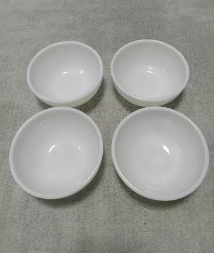 4 Anchor Hocking, Fire King Oven Ware, 5" White Milk Glass, Soup /Cereal Bowls