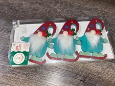 3 Pack Wooden Blue Red Gnome Star Holly Santa Ornaments Set