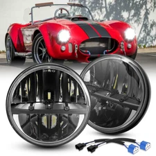 Pair 7 inch Round LED Headlights Hi-Lo Beam Sealed For AC Shelby Cobra 1962-197