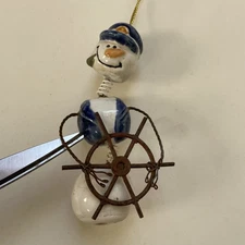 VTG Ceramic Glazed Sailor At Helm Snowman Ornament Fisherman Bobble Head