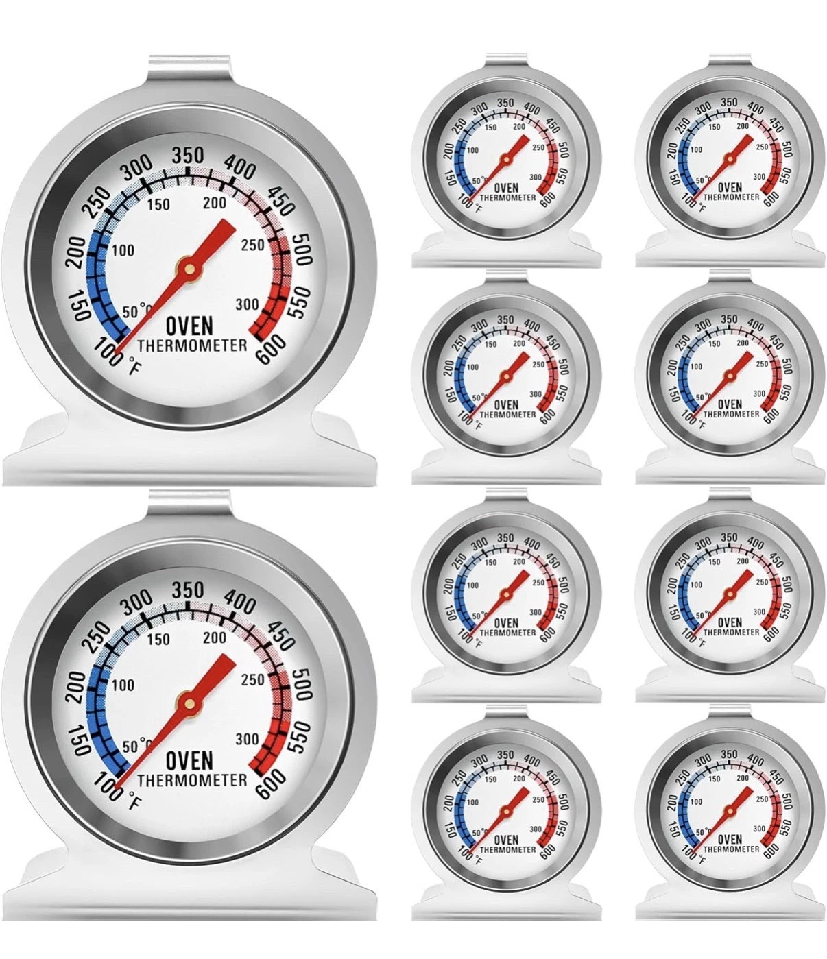 10 Pack Oven Thermometer 50-300°C/100-600°F Stainless Steel grey