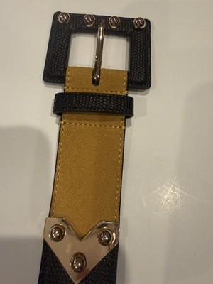 Cabi Black Genuine Leather Belt Gold Hardware Large Wide Buckle 4802 CAbi Wide Belts for Women for sale | eBay main image 3