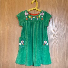 Mini Boden Size 4-5 Yrs Green Terry Toweling Embroidered Flowers Dress