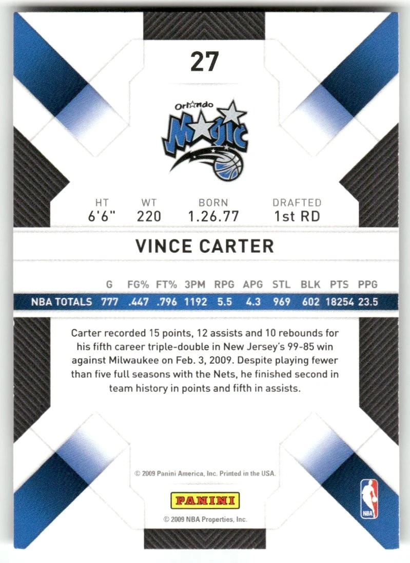 Vince Carter - 2009 Panini Threads - Orlando Magic #27