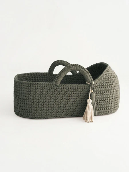 Sakina: Cesta bebé Moisés tejida a mano ecológica ECRU con capucha moisés y base Foto 3 de 4