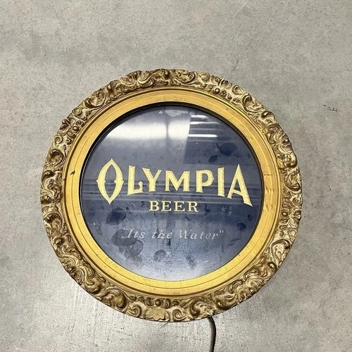 Vintage 1950s Olympia Beer Moon Light Up Sparkling Stars Sign Gesso Frame Rare