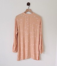 UNIQLO Hana Tajima Floral Rayon Georgette Tunic Top Peach Button Womens Medium
