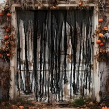 2 PCS 85 x 59 Black Halloween Creepy Doorway Curtain, Spooky Party Decor