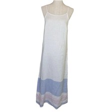 C&C California 100% Linen Maxi Tank Dress Small Striped Hem Resort Travel Beach