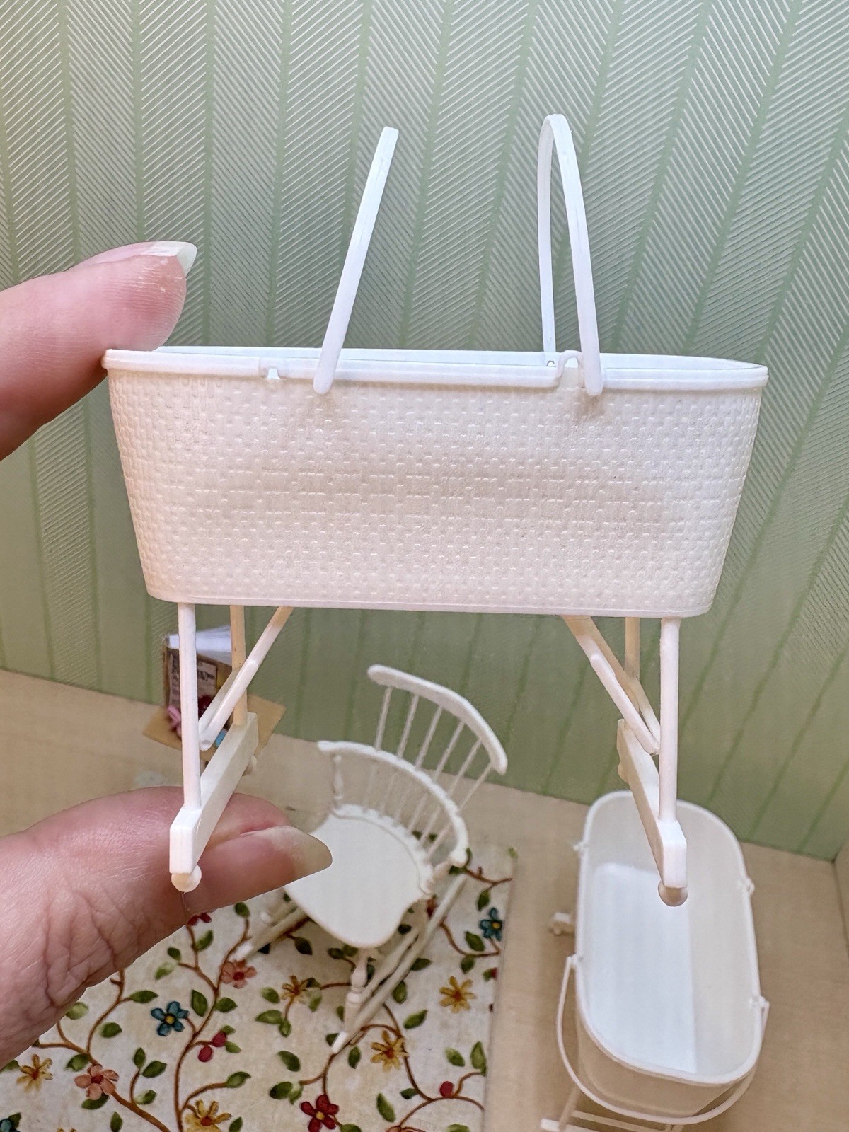 Dollhouse Miniature 1:12 Nursery Set For TWINS! 2 Bassinets Rocking Chair 11 Pcs