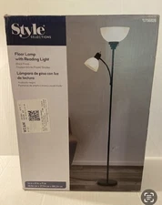 Style Selections Floor Lamp with Reading Light 3-Way Switch Black Finish 71” NEW