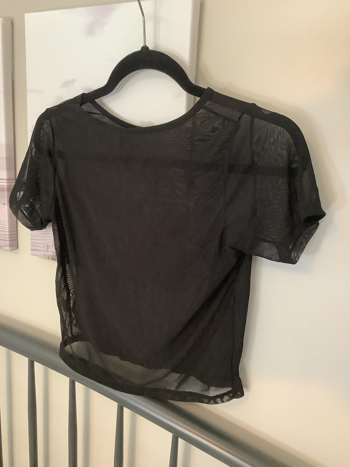 Black short Sleeve Sheer Mesh Top, Size XL