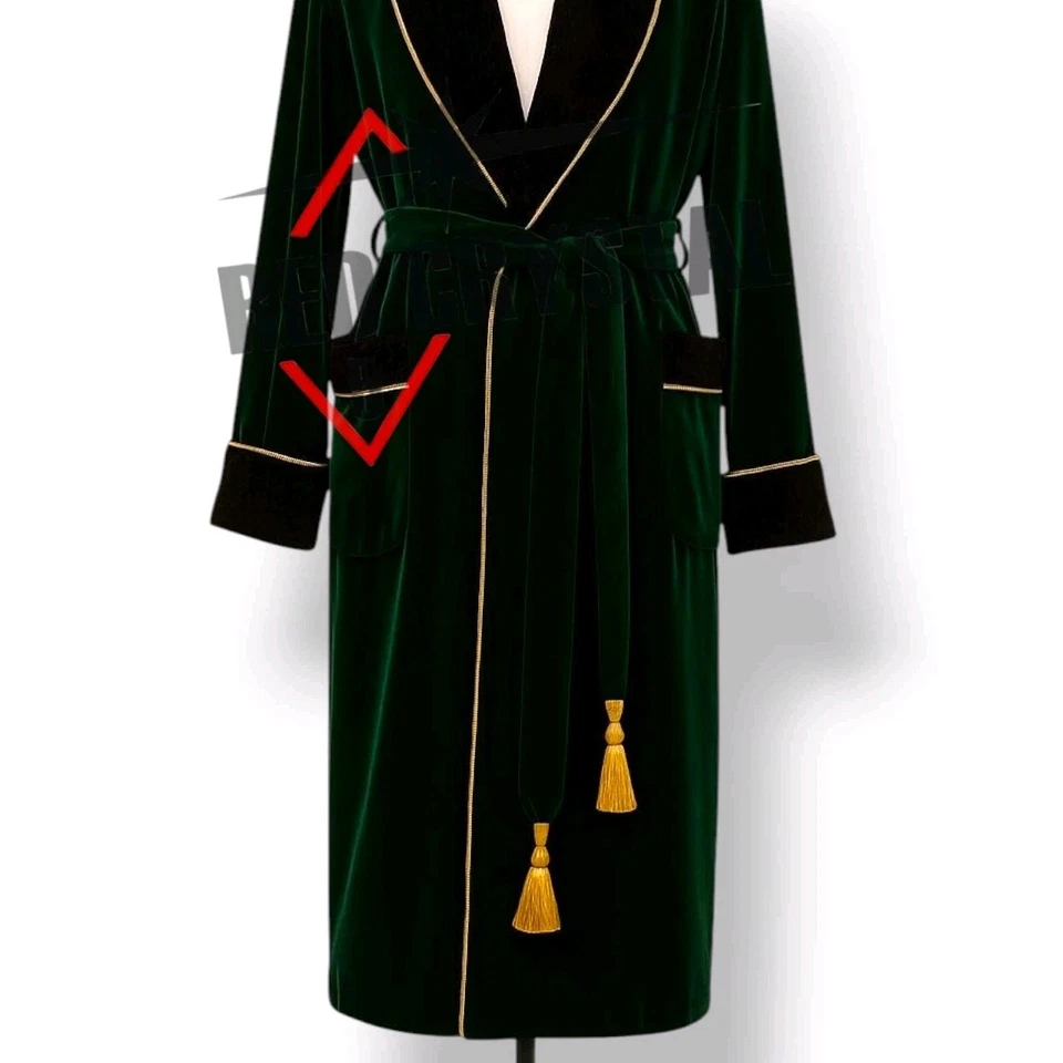 Novo Vestido Masculino Verde Floresta Veludo Preto Acolchoado Fino com Seda Dourada - Imagem 2 de 4