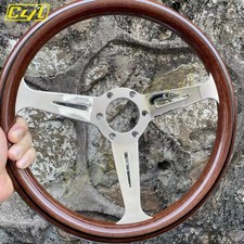 14" Wood Steering Wheel with Chrome Spokes Classic Universal Sports Style