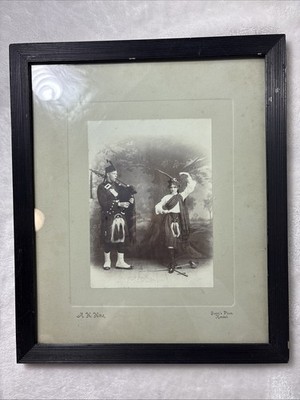Antique Victorian Photo Highland Piper Sword Dancer Scottish Bagpipes A.H. Hine