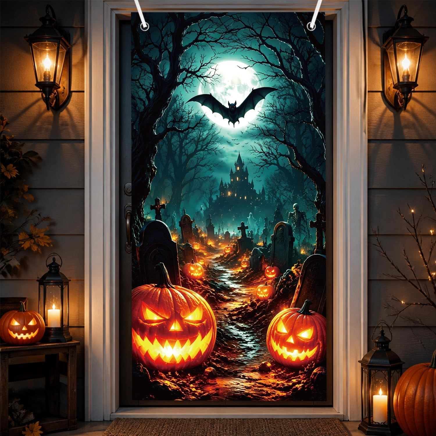 Halloween Door Cover Decorations - Scary Pumpkin Halloween Door
